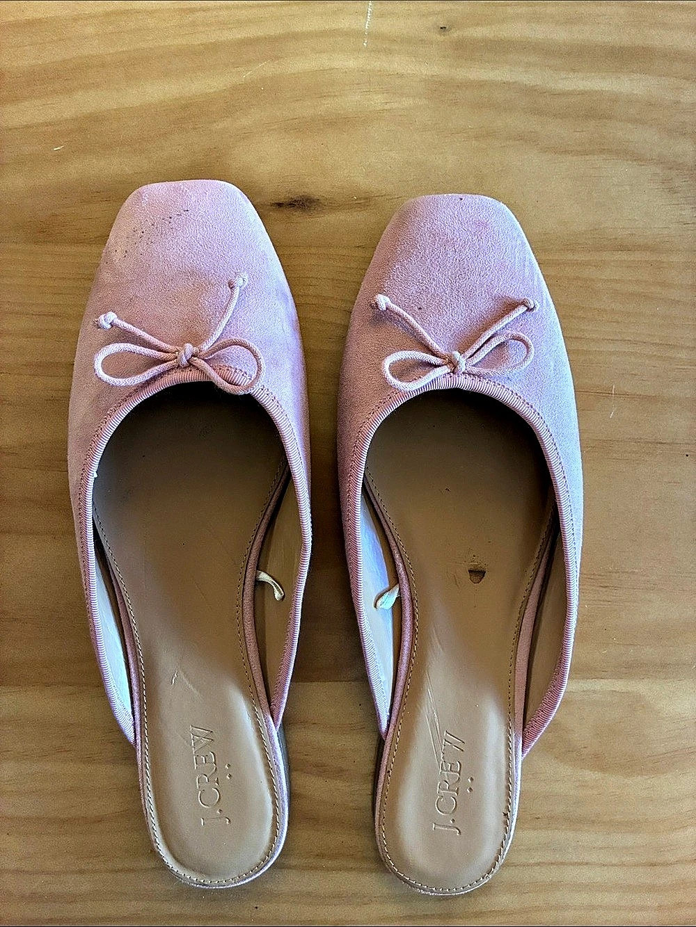 J.Crew Sueded Bow Pointed Toe Mules Pink US 9